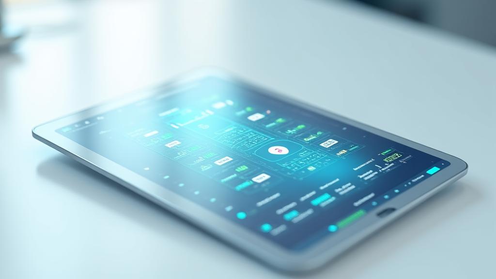 Futuristic digital interface displaying health data, personalized recommendations, and community interaction feeds on a tablet, surrounded by a subtle digital glow.