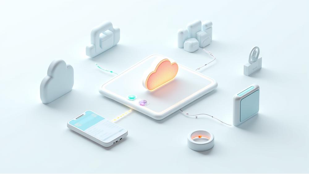 A vibrant and clean infographic visualising a connected digital wellness ecosystem, with icons representing a smartwatch, smart scale, phone app, and a cloud, all linked by subtle data flow lines. The central theme is seamless integration.