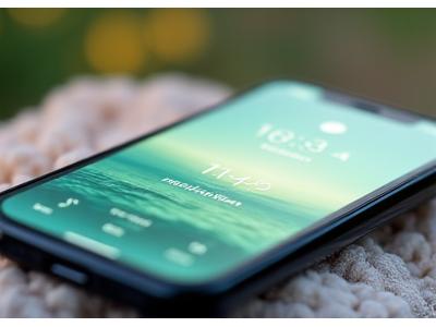 A serene graphic of a mobile phone displaying a meditation app interface with calming colors and a timer, set against a backdrop of soft light and a blurred natural environment.