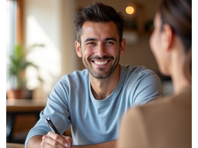 Portrait of Gabriel Santos, a focused male health coach taking notes during a virtual session.