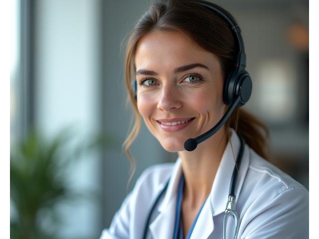 Healthcare professional leading an online Q&A session, looking directly at the camera with a warm, approachable demeanor, representing expert moderation and support.
