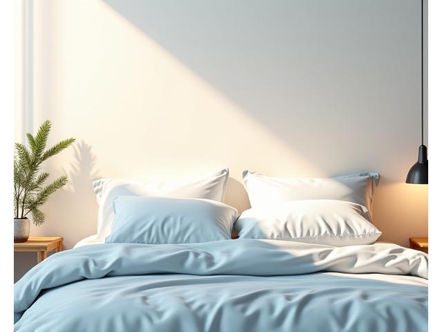 A serene bedroom with soft lighting, crisp white linens, and minimal distractions, promoting restful sleep.