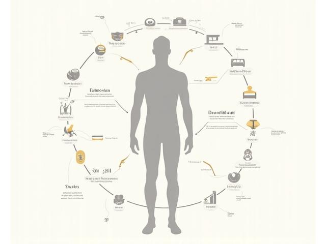 Infographic illustrating male hormone pathways and lifestyle factors influencing testosterone levels.