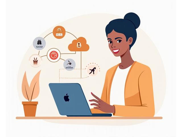 Illustration of a person interacting with a secure digital interface to input health data, surrounded by icons representing different data types (heart, apple, calendar).