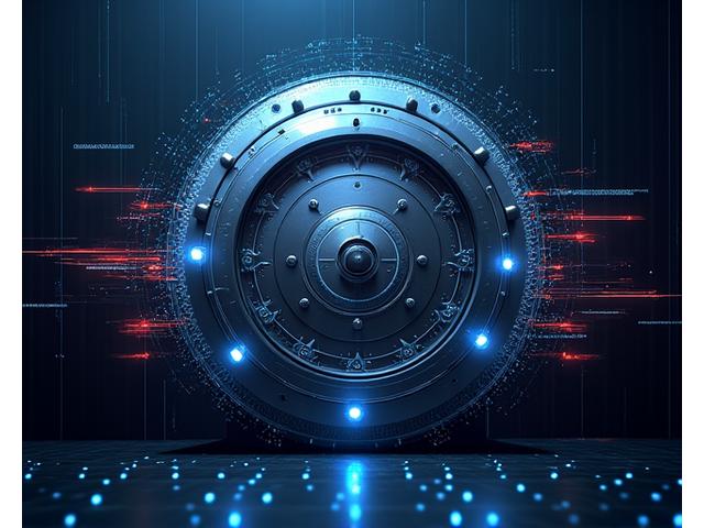 Illustration of a digital vault with glowing protective layers, representing strong encryption and data security.