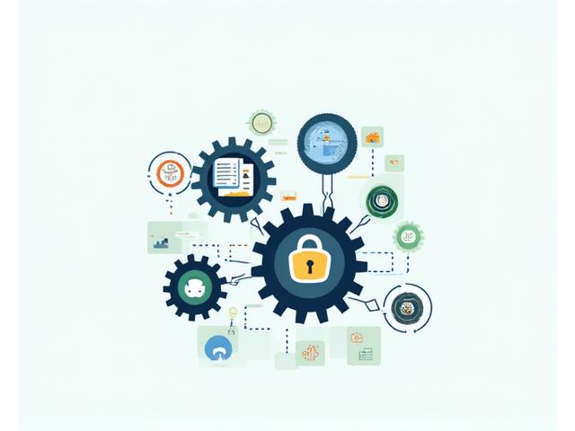 Abstract illustration of interlocking gears and documents, symbolizing organized content management and intellectual property rights.