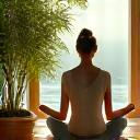 A person practicing meditation in a serene, sunlit space with lush green plants, embodying calm and stress relief